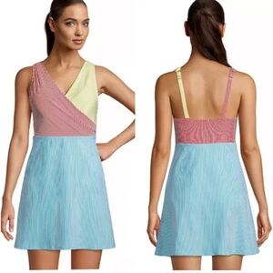 NEW! LANDS’ END Size 16 Modest One Piece Colorblock Swimdress